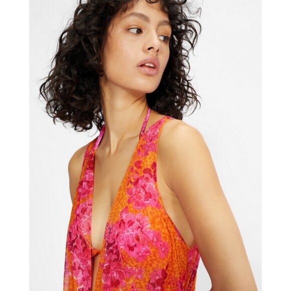 💕TED BAKER💕 Rosaliy Full Length Swim  Cover Up ~ Bright Pink Print Large NWT - Picture 7 of 16